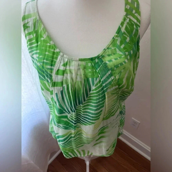 Diane Von Furstenberg Green Palm Leaf Print Tank Top Women Size 4 - Picture 2 of 7